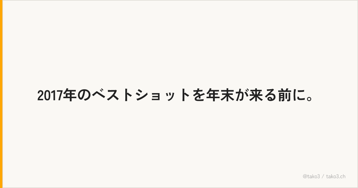 2017年のベストショットを年末が来る前に。